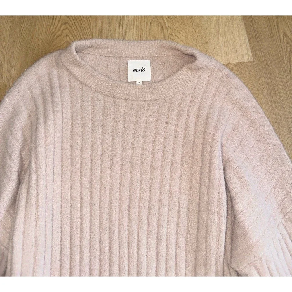 Aerie Oversized Fuzzy Tan Sweater - Picture 2 of 3